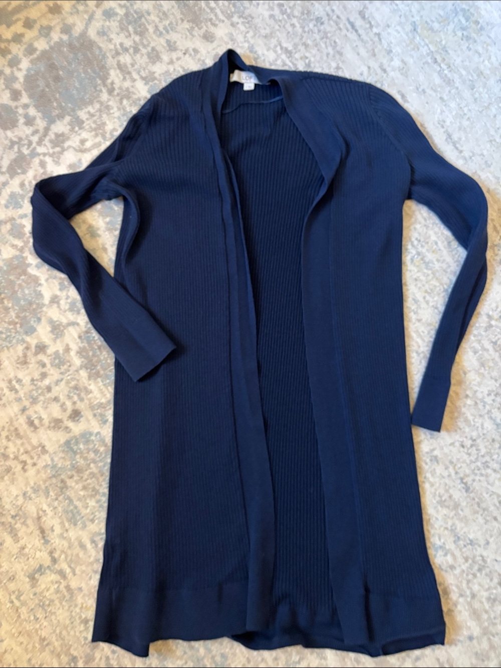 LOFT Navy Ribbed Open-Front Long Cardigan - Picture 2 of 6